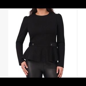 Black Eva Longoria Waist Tab Peplum Top